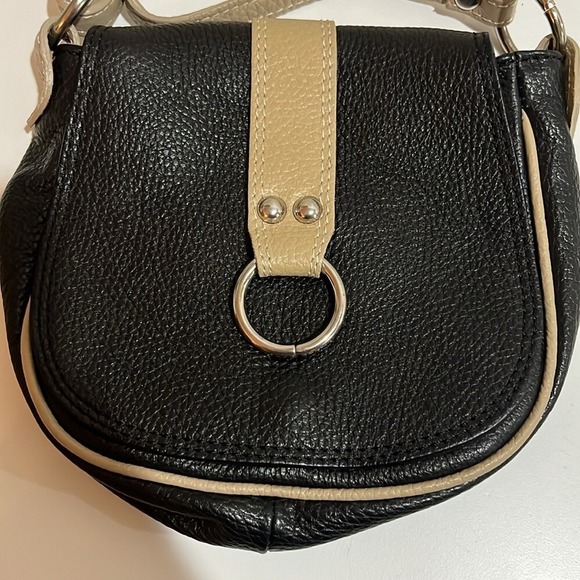 Borse In Pelle Black Tan Pebbled Leather Crossbody Purse Italian Bag Quality - Picture 2 of 10